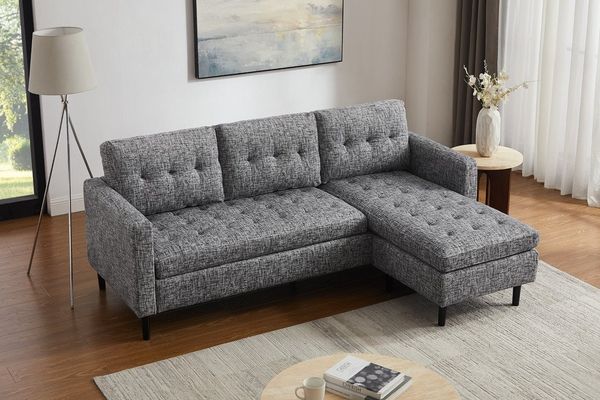 riess-ambiente Ecksofa STOCKHOLM 220 cm grau – 3-Sitzer, Strickstoff, Ottomane beidseitig, Einzelartikel 1 Teile, bequeme Eckcouch mit Federkern – ideal fürs Wohnzimmer & Gästezimmer