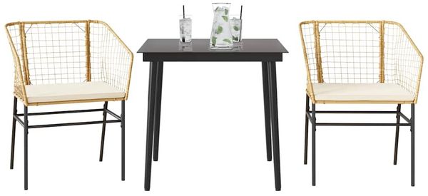 vidaXL 3-tlg. Garten-Essgruppe mit Kissen Braun Poly Rattan Glas 3334506