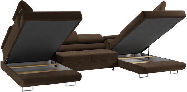 Ecksofa, Wohnzimmer U Couch, Polstersofa mit Bettkasten - GUSTAW-U - Braun Velours Bild 4