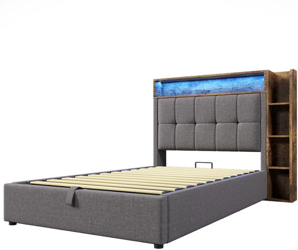 Polsterbett 90×200 cm mit hydraulischem Bettkasten, USB/Typ-C und LED-Beleuchtung, Grau Bild 6