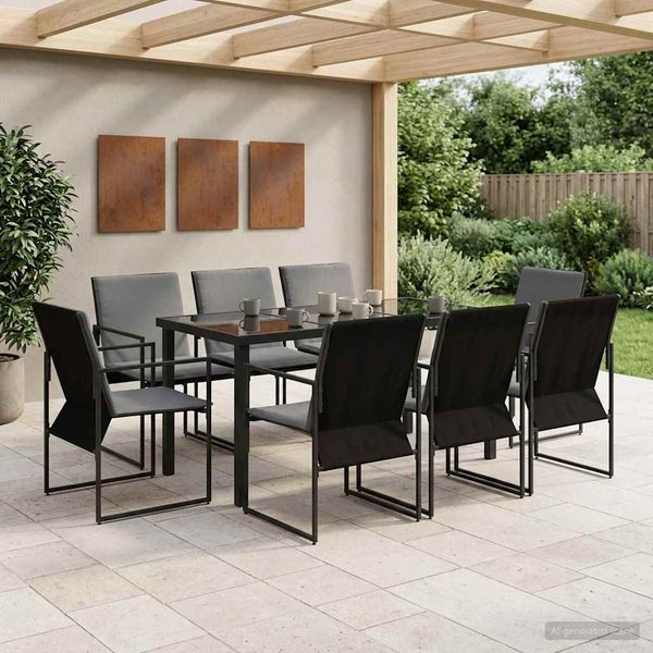 vidaXL Garten Essgruppe 9 pcs Schwarz und Anthrazit 160 x 80 x 73 cm 3448905