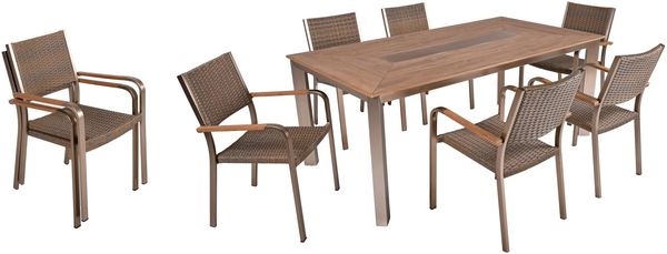 Garten-Sitzgruppe ALWIN 9-tlg. - Kunststoff, Braun | Gartenmöbel-Set Gartengarnitur Garten-Essgruppe mit geschlossenen Stühlen und Esstisch