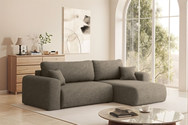 Ecksofa Schlafsofa FLORA Stoff Verita Braun Ottomane Rechts