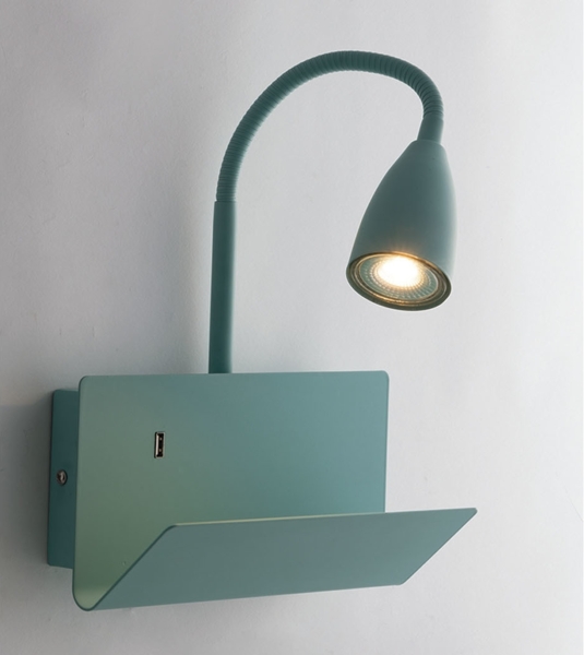 LED Leselampe Grün mit Ablage & USB Ladefunktion, Breite 23cm