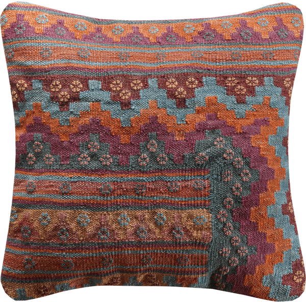 Looma 'Poupak' Kelim Kissen handgewebt, Schurwolle Bunt, 50x50 cm