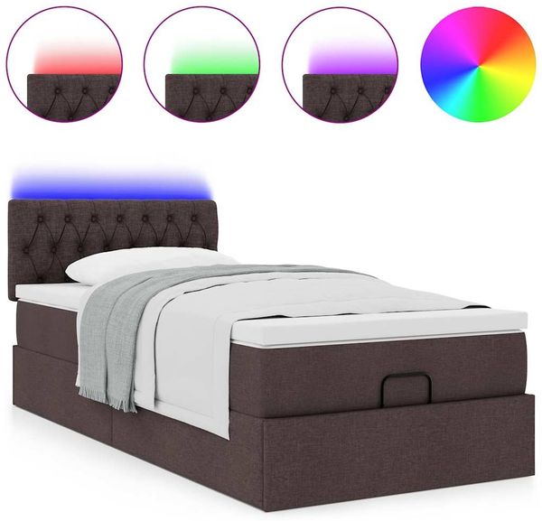 vidaXL Ottomane Bett mit Matratze & LEDs Dunkelbraun 90x200 cm Stoff 3312363 Bild 5