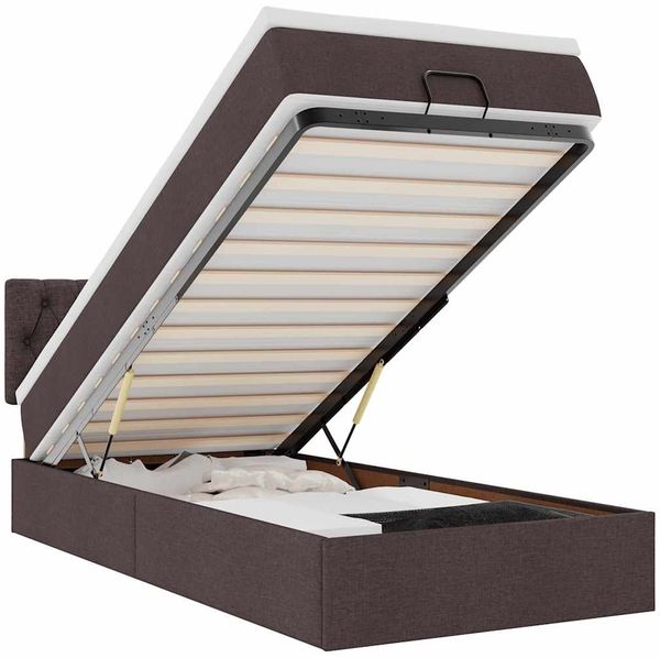 vidaXL Ottomane Bett mit Matratze & LEDs Dunkelbraun 90x200 cm Stoff 3312363 Bild 2