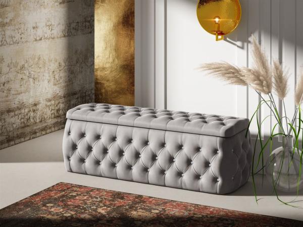 Polsterhocker mit Stauraum Betthocker SEVRA 160x50x45 cm Elisa Velvet Hellgrau