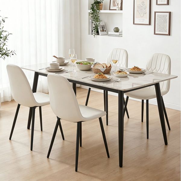 YOUDENOVA Esszimmerstuhl 4er-Set, Samtbezug, Ergonomische, stabile Metallbeine, Cremeweiß (1 St)
