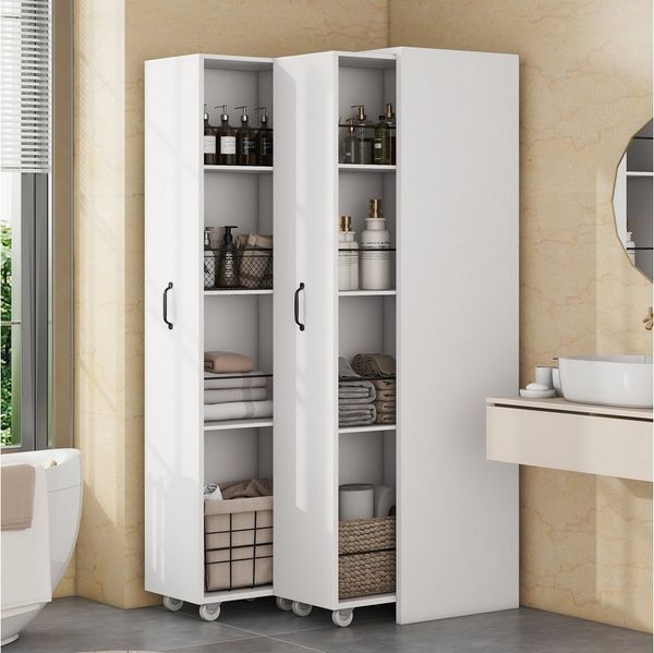 Celya Bücherregal Erweiterbares Bücherregal mit Rollen, 4 Ebenen, MDF, Küche oder Wohnzimmer verwendet werden, weiß, Links und rechts austauschbar, 20 kg Tragkraft pro Ebene