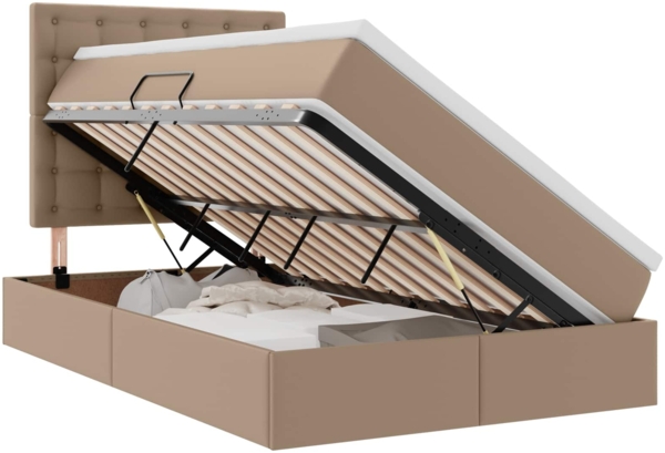 vidaXL Bett mit LED-Lichtleisten Cappuccino 120 x 200 cm PVC 3372300