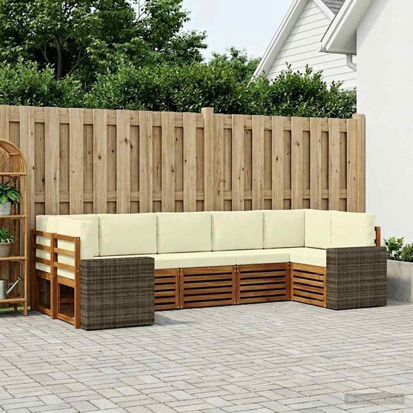 vidaXL Ecksofa Set mit Kissen 7 pcs Natur und Creme Polyester 3384816