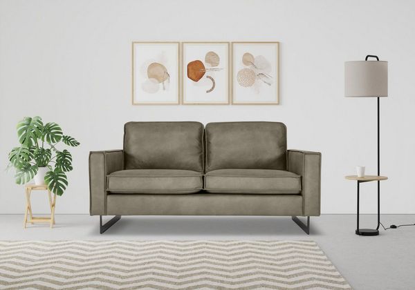 Home affaire 2-Sitzer Pinto, 166 cm, Cord, Chenille, Lederoptik, mit Keder, schwarze Metallfüße, Wellenunterfederung