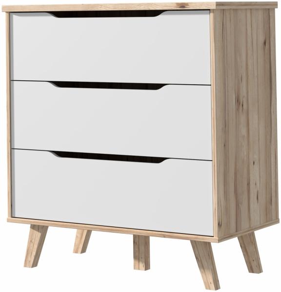 Schubkastenkommode >VANKKA< 3 Schubladen, in Planked Eiche Dekor ,weiß - 80x86,3x42cm (BxHxT)
