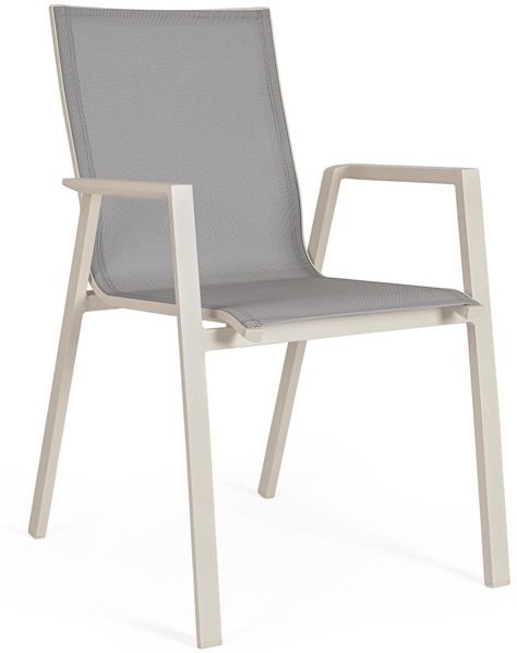 Gartenstuhl Norik aus Aluminium und Textilene, modern, stapelbar mit Armlehne, beige Pelikan