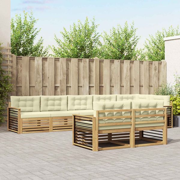 vidaXL Outdoor-Sofagarnitur mit Kissen 8 pcs Weiß und Creme Polyester 3390695
