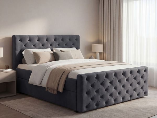 GRAINGOLD Montego Doppelbett 140x200, Boxspringbett, zwei Bettkästen, Glamour Stil, Velvet-Stoff, Dunkelgrau
