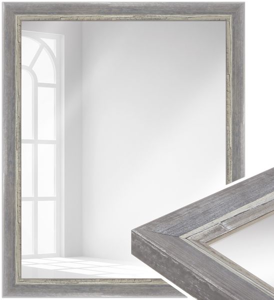 WANDStyle Wandspiegel H640 aus Massivholz in Grau 66 x 86 cm im Stil Shabby-Chic