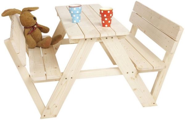 Pinolino 'Nicki für 4' Kindersitzgarnitur mit Lehne, Massivholz natur, 105 x 51 x 90 cm