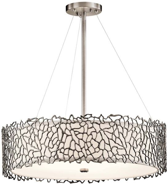 Hängeleuchte, Deckenlampe, Metall Leinen Glas, D 55,9 cm