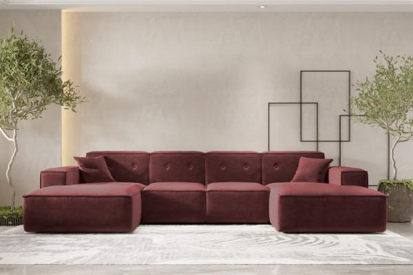 Wohnlandschaft Sofa U-Form CESINA in Stoff Perfect Harmony Bordeauxrot