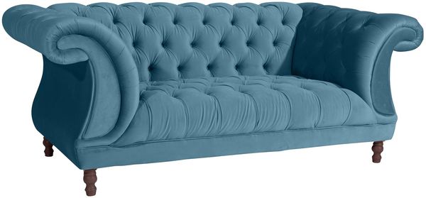 Chesterfield Sofa 2-Sitzer Kaylin Samtvelours petrol