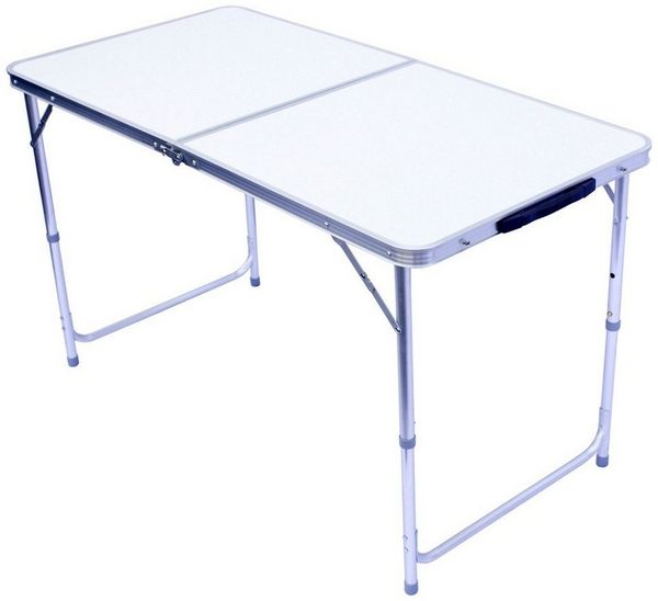 Klappbarer Multifunktionstisch Mehrzwecktisch Campingtisch Klapptisch Markttisch höhenverstellbarer Tapeziertisch Beistelltisch zum Campen im Garten für Festivalls Märkte und mehr (Weiß: 120x60 cm)
