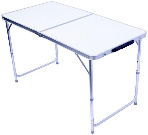 Klappbarer Multifunktionstisch Mehrzwecktisch Campingtisch Klapptisch Markttisch höhenverstellbarer Tapeziertisch Beistelltisch zum Campen im Garten für Festivalls Märkte und mehr (Weiß: 120x60 cm)