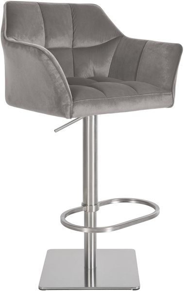 Barhocker SIHAR - Samt Grau 64x45x88 cm Silber | Barstuhl Höhenverstellbar Mit Lehne Drehbar Tresenhocker Tresenstuhl Kneipenhocker Kneipenstuhl