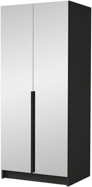 Drehtürenschrank Borton III, Kleiderschrank mit 2 Türen, Frontspiegel (Farbe: Schwarz) Bild 3