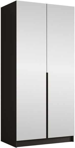 Drehtürenschrank Borton III, Kleiderschrank mit 2 Türen, Frontspiegel (Farbe: Schwarz)