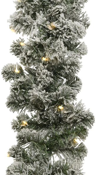 Lumineo LED-Girlande, LED Tannengirlande künstlich 2,7m beschneit Outdoor Grün / Warmweiß