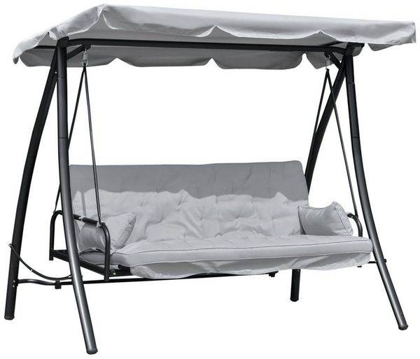 Outsunny Hollywoodschaukel Schaukelbank mit Dach, 3-Sitzer, Bettfunktion, Schaukelstuhl, 1 tlg, Gartenschaukel, für Garten, Balkon, Grau