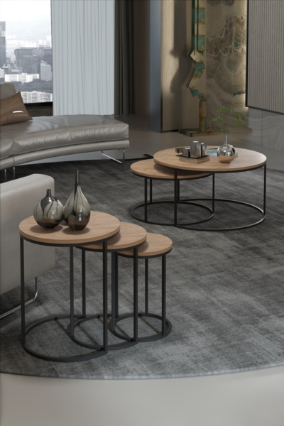 Couchtisch- und Satztisch-Set 70 x 52 cm Spanplatte/metallprofil/pvc Atlantik-Kiefer 89321612 [en. casa] Bild 4