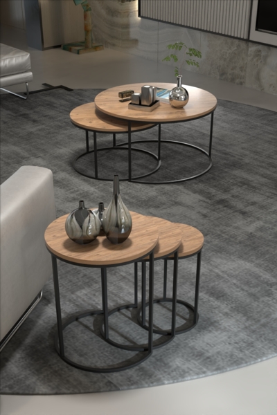 Couchtisch- und Satztisch-Set 70 x 52 cm Spanplatte/metallprofil/pvc Atlantik-Kiefer 89321612 [en. casa] Bild 2