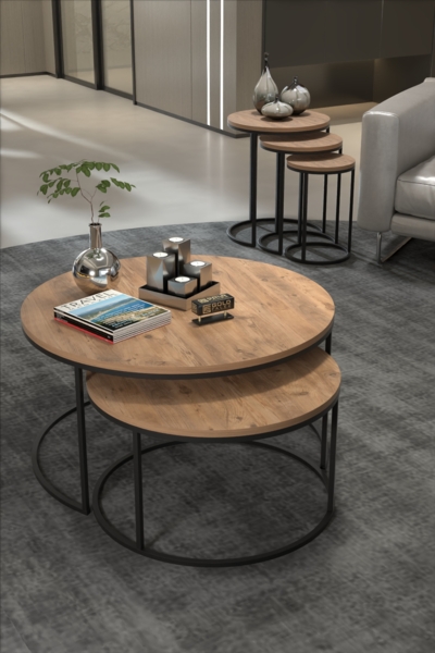 Couchtisch- und Satztisch-Set 70 x 52 cm Spanplatte/metallprofil/pvc Atlantik-Kiefer 89321612 [en. casa] Bild 1