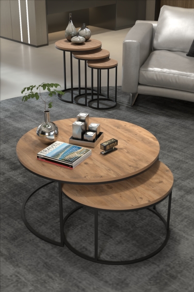 Couchtisch- und Satztisch-Set 70 x 52 cm Spanplatte/metallprofil/pvc Atlantik-Kiefer 89321612 [en. casa] Bild 3