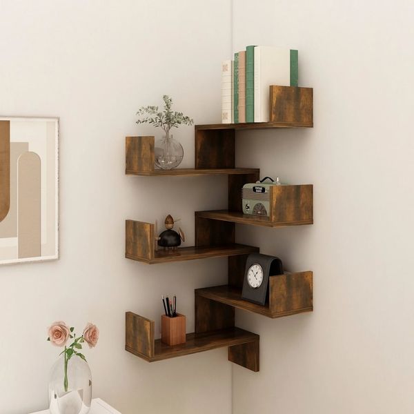 vidaXL Wand-Eckregale 2 Stk. Räuchereiche 40x40x50 cm Holzwerkstoff 815205