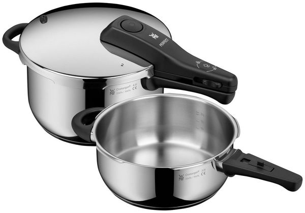 WMF Perfect Schnellkochtopf-Set 22 cm 1x Schnellkochtopf (3,0l), 1x Schnellkochtopf (4,5l) silber