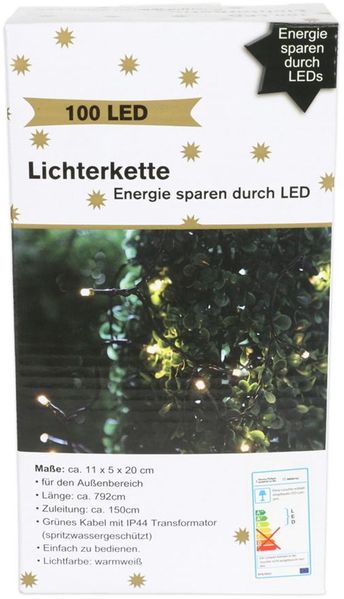 Aussen-Lichterkette mit 100 LEDs warmweiss Weihnachtsdeko Weihnachtsbeleuchtung