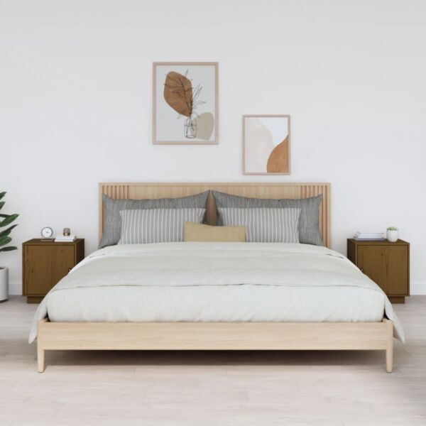 vidaXL Nachttische 2 Stk. Honigbraun 40x34x45 cm Massivholz Kiefer 818282