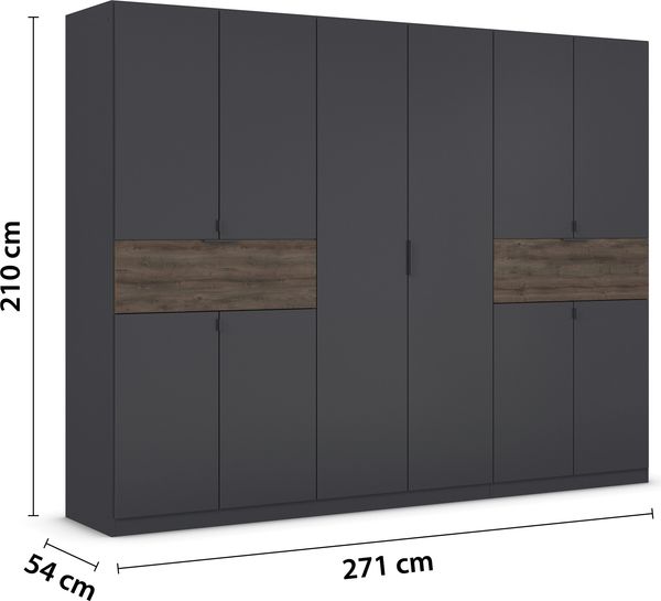rauch Kleiderschrank, Drehtürenschrank TICAO, 10-türig, 2 Schubkästen, inkl. Türdämpferset, Grau metallic/Atlantik Oak dunkel, 271 x 210 x 54 cm Bild 4