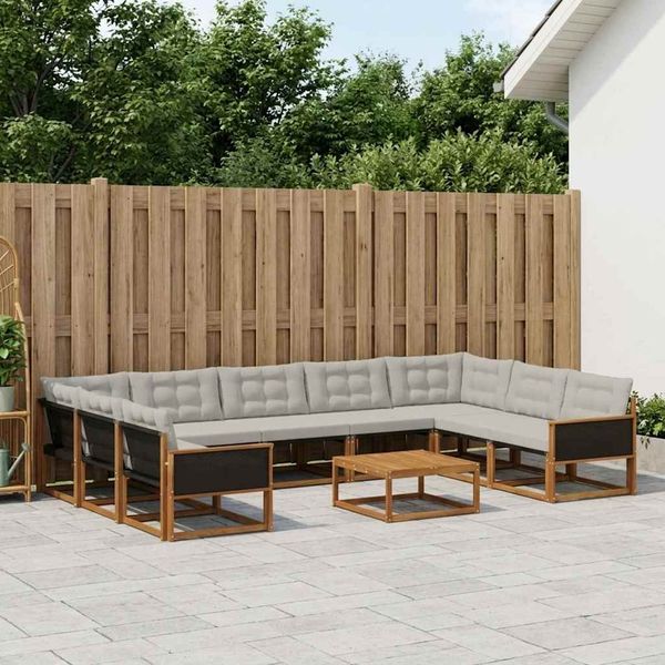 vidaXL Outdoor-Sofagarnitur mit Kissen 10 pcs Natürlich und Hellgrau 3381687