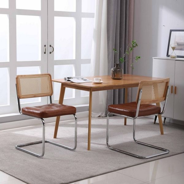 OKWISH Esszimmerstuhl Polsterstuhl Küchenstuhl (Akzentstühle Rattan Esszimmerstühle Set von 2), gepolsterte getuftete Kunstleder