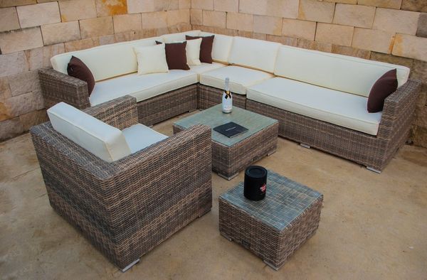 Ragnarök Möbel-Design Gartenlounge-Set Narvik, (Set, Ecklounge, Polyrattan, Alu), Sitzpolster ca. 16 cm dick und haben 2 intergrierte Härtegrade
