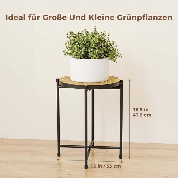 Bamworld Blumenständer Metall-Pflanzenständer mit geflochtenem Tablett (1 St), Modern, Innen & Außen für Wohnzimmer, Terrasse, Balkon