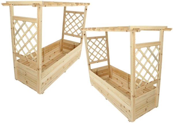 2er Set Pflanzkästen mit Rankgittern & Dach - Tannenholz - 128 x 44 x 103cm