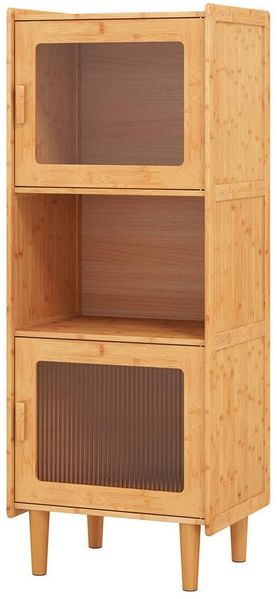 COSTWAY Vorratsschrank Küchenschrank, Bambus mit Acryltüren, 49,5x40x130cm