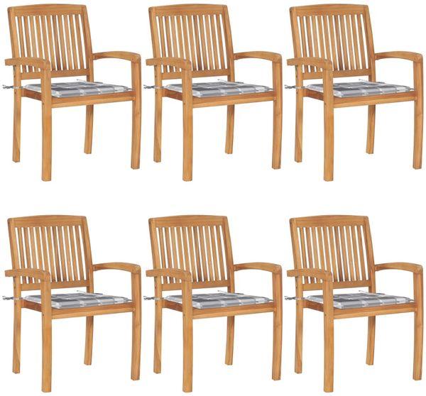 vidaXL Stapelbare Gartenstühle mit Kissen 6 Stk. Massivholz Teak 3073239