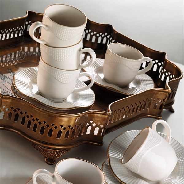 Kaffeetassen-Set (12-teilig), 'Mln12Kt14R520', Creme, Gold